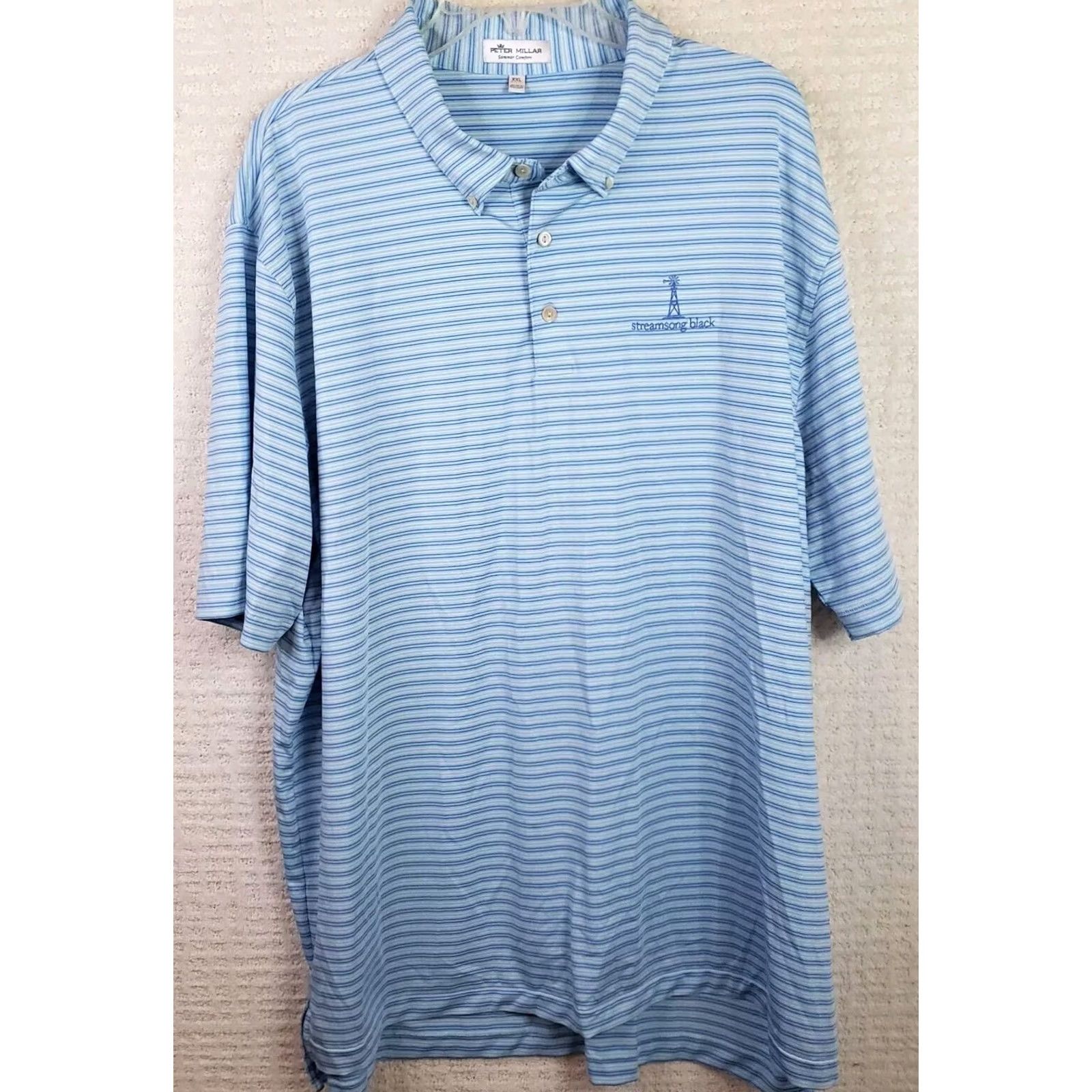 Peter Millar Peter Millar Polo Shirt Mens 2XL Blue Striped Lightweight Short Sleeve Collared Golf Summer Comfort Shirt Men Size US XXL / EU 58 / 5 - 2 Thumbnail