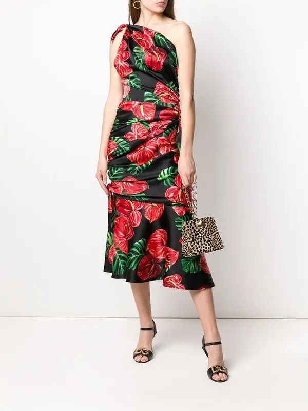 Dolce & Gabbana o1y0825 One-Shoulder Midi Dress in Multicolor Size XS / US 0-2 / IT 36-38 - 4 Thumbnail