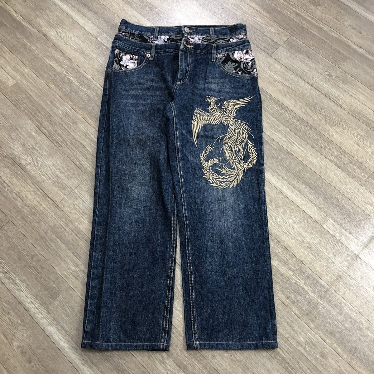 Ed Hardy 2000s Japanese Brand Double Waist Phoenixs Embroidered Jeans Size US 32 / EU 48 - 1 Thumbnail