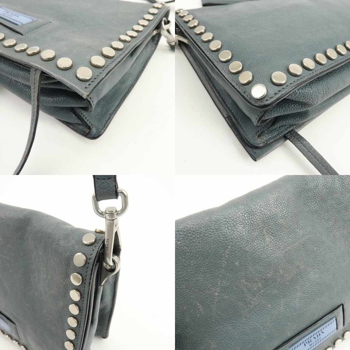 Prada Prada Etiquette Studded Calfskin Shoulder Bag Gray Size ONE SIZE - 5 Thumbnail
