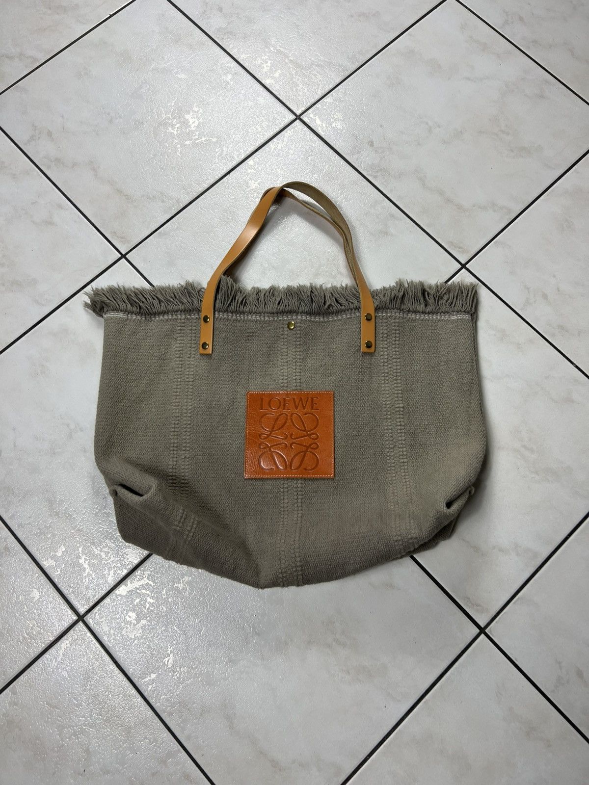Loewe Loewe big tote bag knitted canvas fringle leather logo Size ONE SIZE - 2 Thumbnail