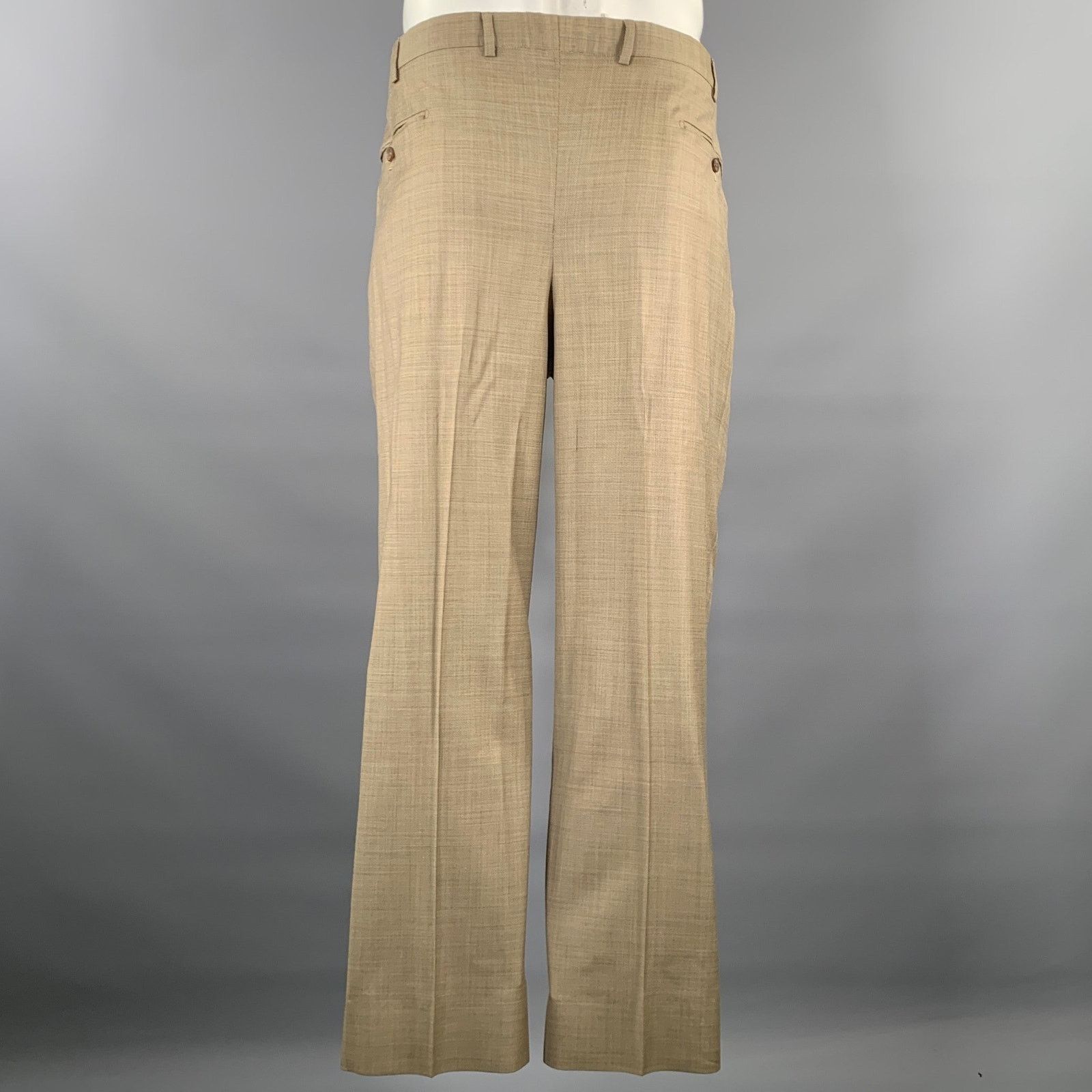 Belvest BELVEST Size 44 Khaki Brown Woven Wool Notch Lapel Suit Size 44R - 5 Thumbnail