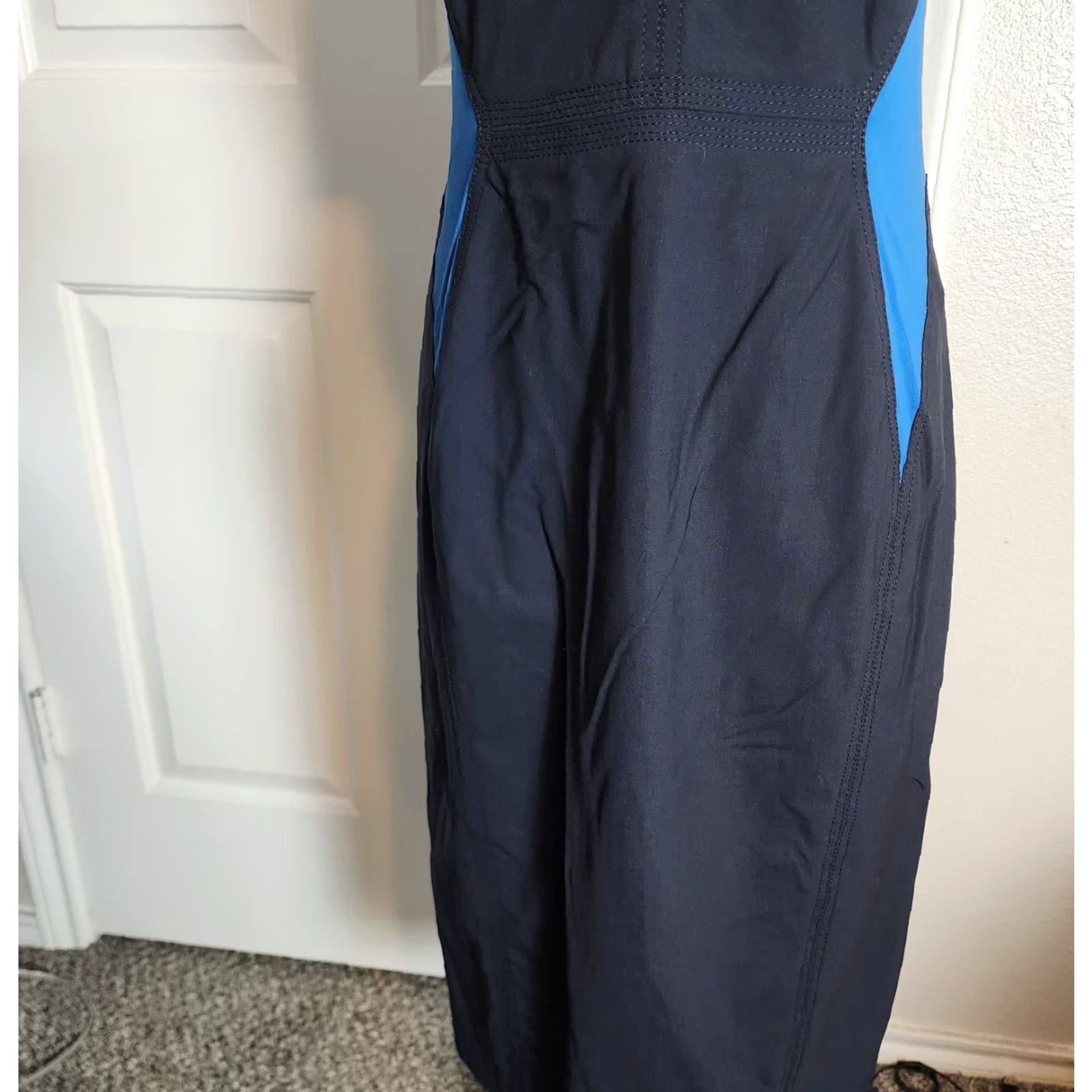 Vintage Rachel Roy Dress Navy Blue Light Blue Cocktail Sheath Short Sleeve Size 8 Holiday Party/Cocktail Size 30" / US 8 / IT 44 - 3 Thumbnail