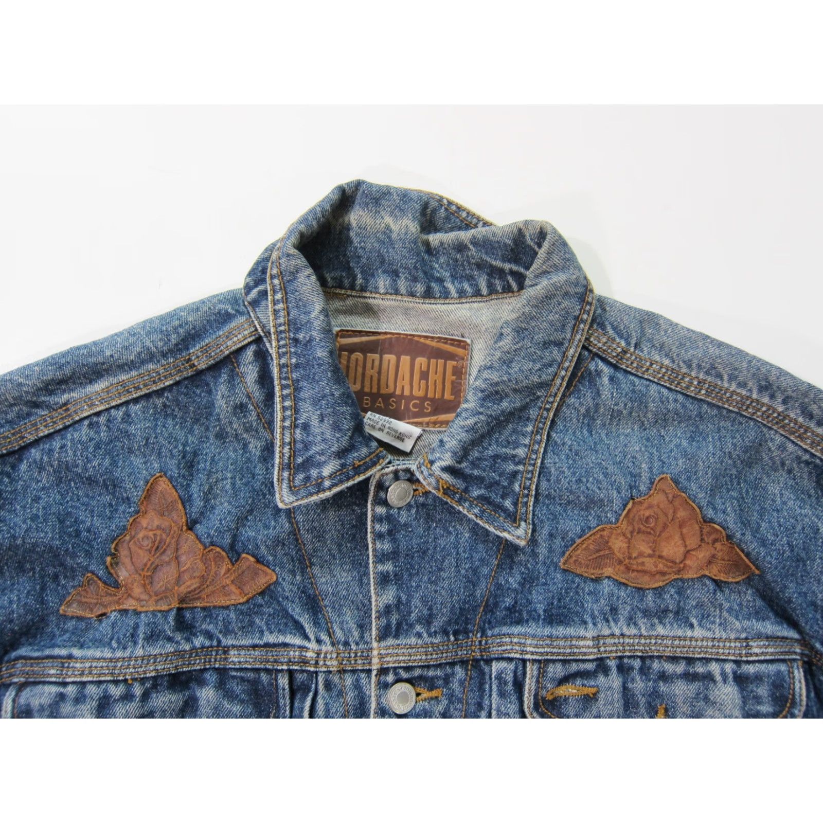Jordache VINTAGE Jordache Basics Cotton Distressed Denim Leather Jean Jacket M-L Jeans Jacket Women Blue 80s 90s Denim Vintage Jordache Women Mens Size 32" / US 10 / IT 46 - 3 Thumbnail