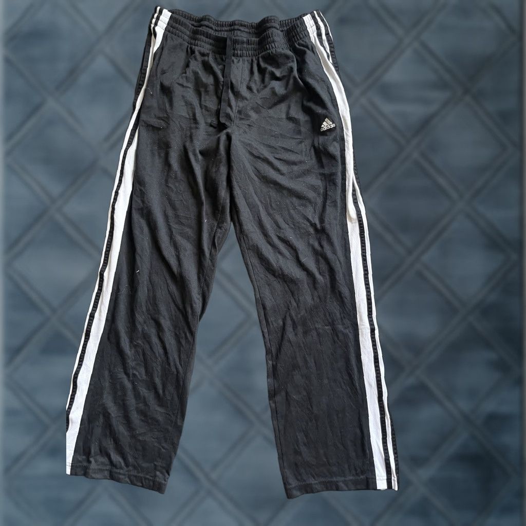 Adidas Adidas Sweatpants Pants Black w/ White Stripe Athletic Men Large Polyester L Size US 33 - 1 Thumbnail
