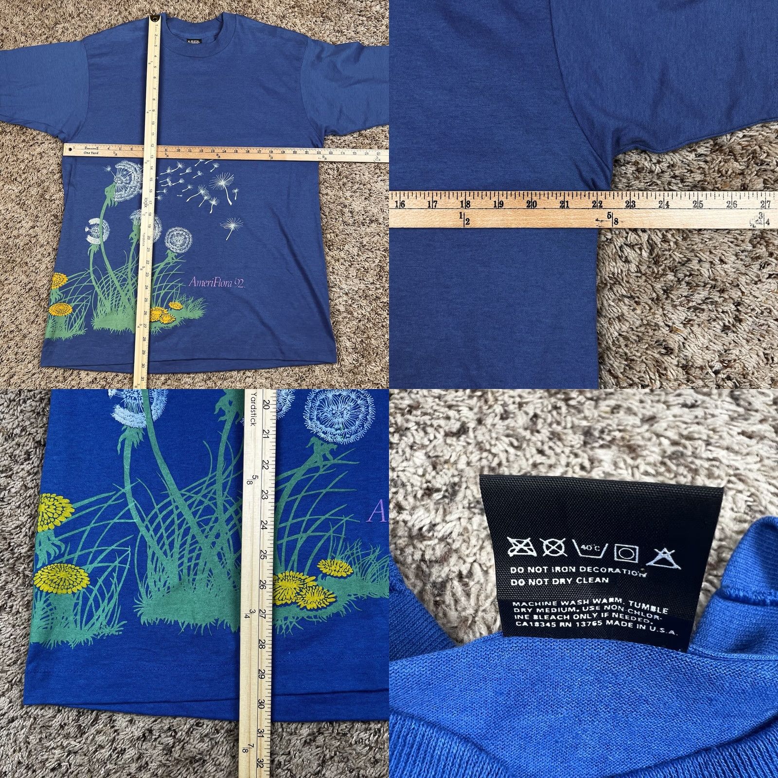 Vintage VINTAGE AmeriFlora Dandelion Graphic Single Stitch Shirt XL Blue Unisex Adults 90s Floral Graphic Shirt Mens Womens Size US XL / EU 56 / 4 - 8 Thumbnail