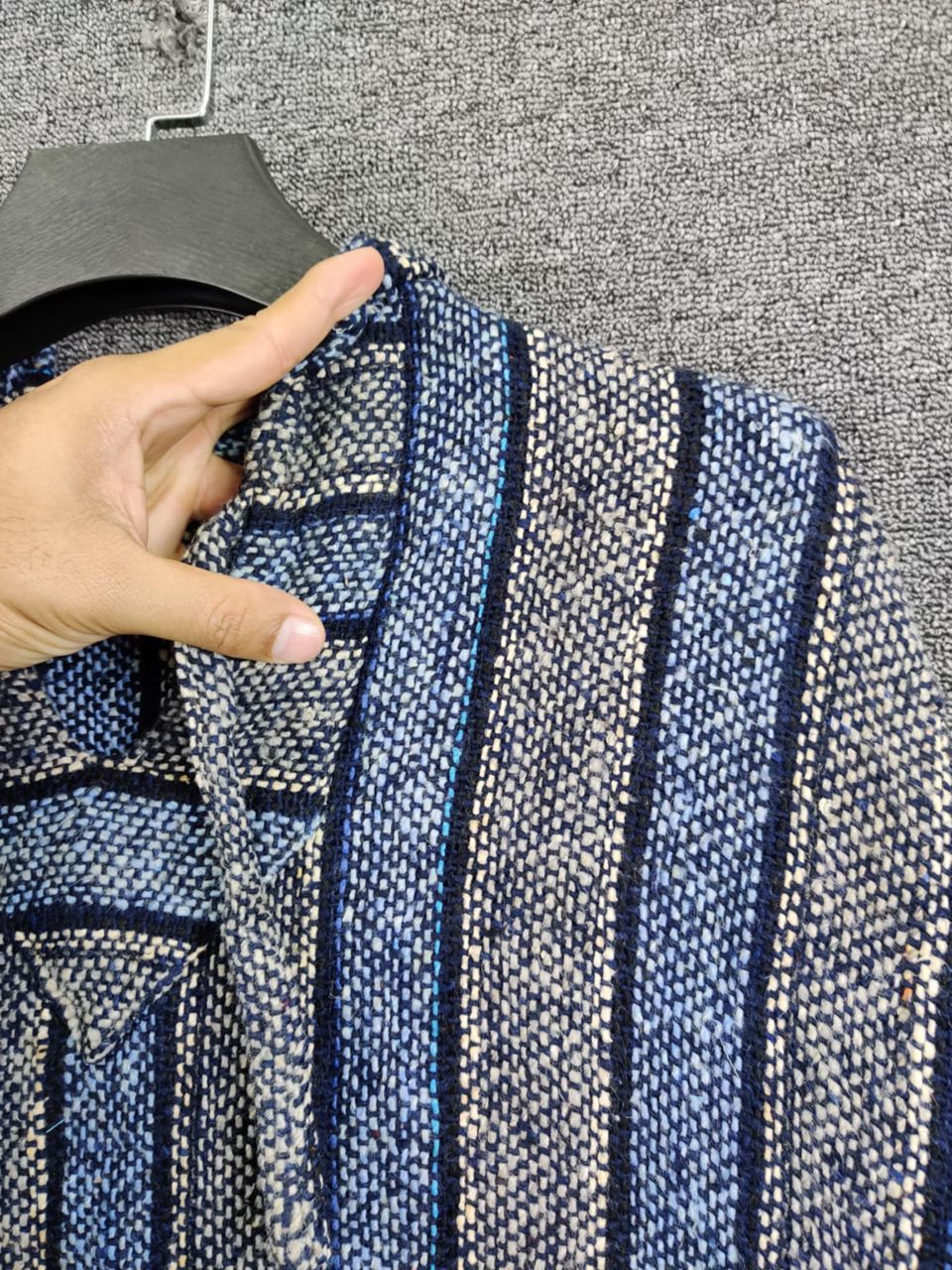 Vintage Vintage Mexican Baja Drug Rug Blue Grey Jacket Size US XXL / EU 58 / 5 - 6 Thumbnail