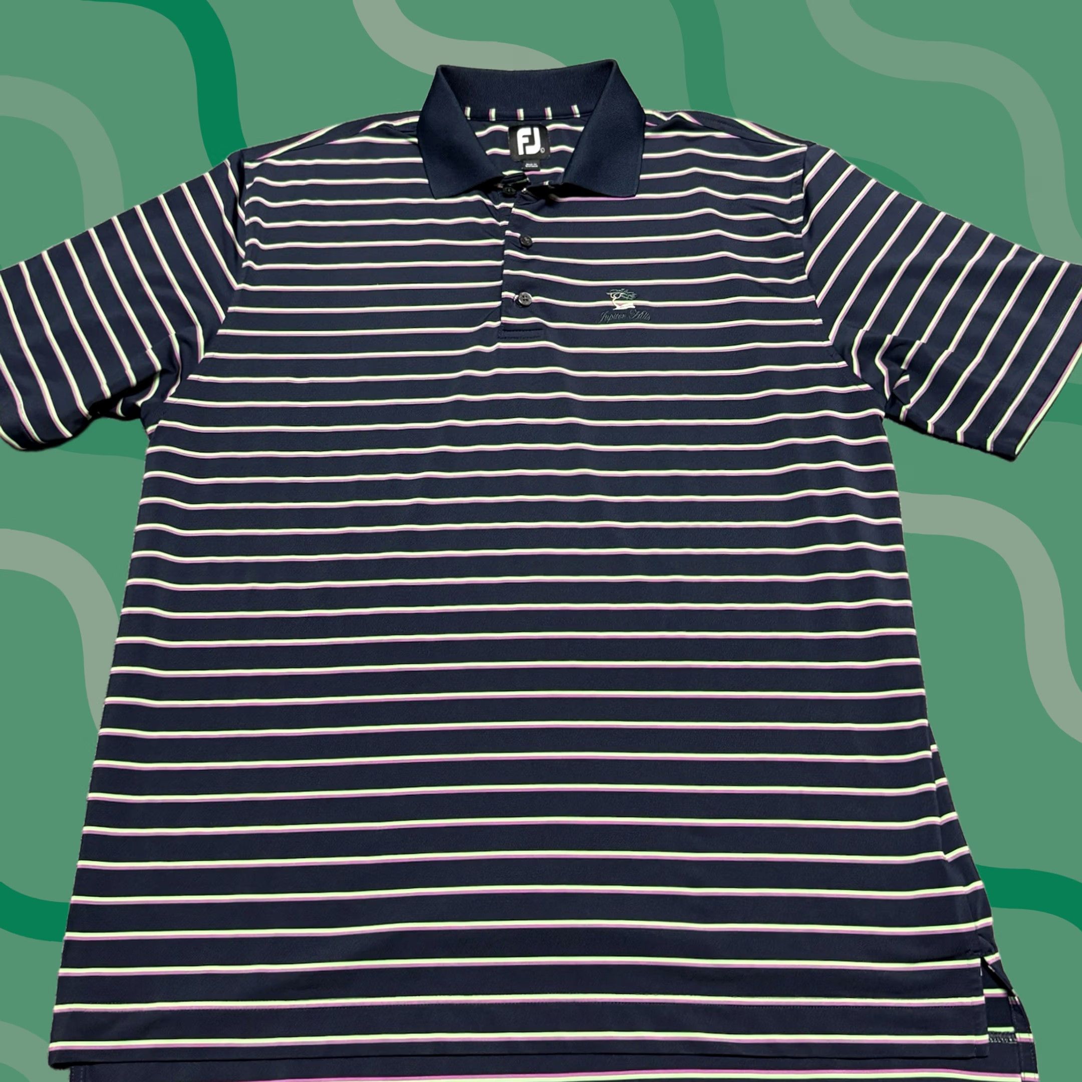 Footjoy FootJoy Polo Shirt Mens L Blue Striped Florida Golf Club Logo Short Sleeve Moisture Wicking Regular Fit Polo Shirt MensSize L Florida Logo Golf Size US L / EU 52-54 / 3 - 1 Thumbnail