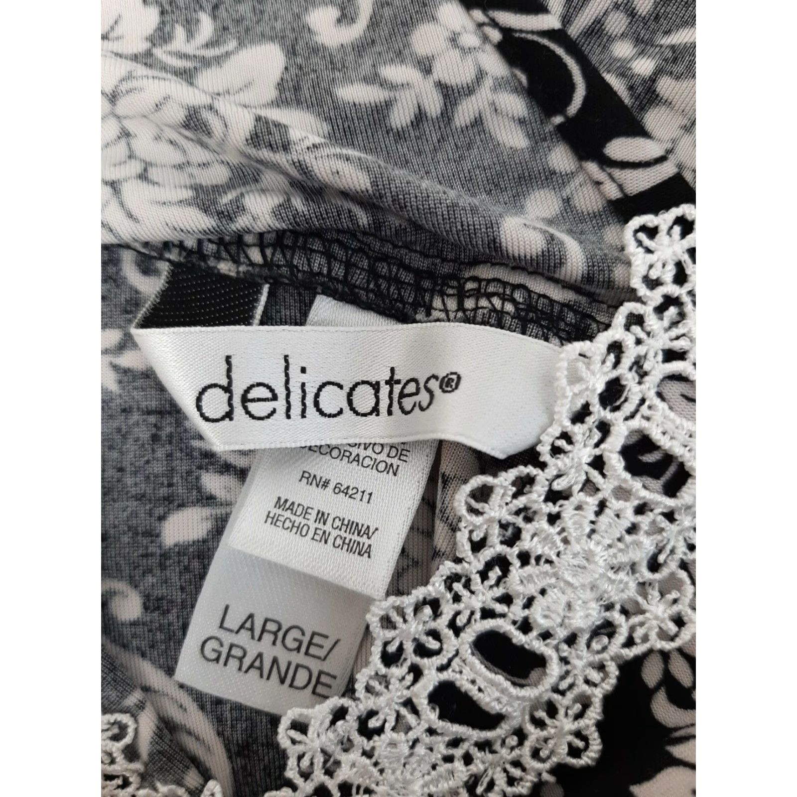 Vintage Delicates Slip Night Gown Lingerie Sexy L large Sleeveless Black White Lace Trim Dress Chemise Women Floral Embroidered Vintage: No Size ONE SIZE - 2 Thumbnail