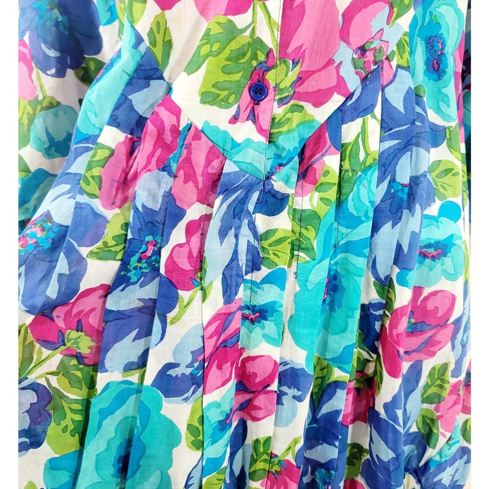 Other Sita Blue Pink Green Floral Button Bodice Pleated Dress S Size S / US 4 / IT 40 - 6 Thumbnail
