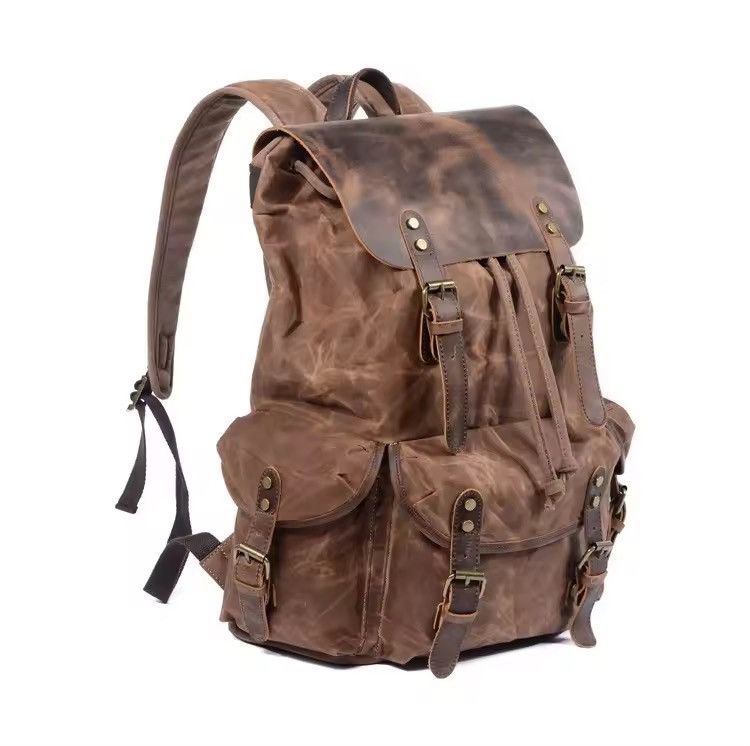 Japanese Brand Vintage Leather And Wax Canvas Backpack Size ONE SIZE - 1 Thumbnail