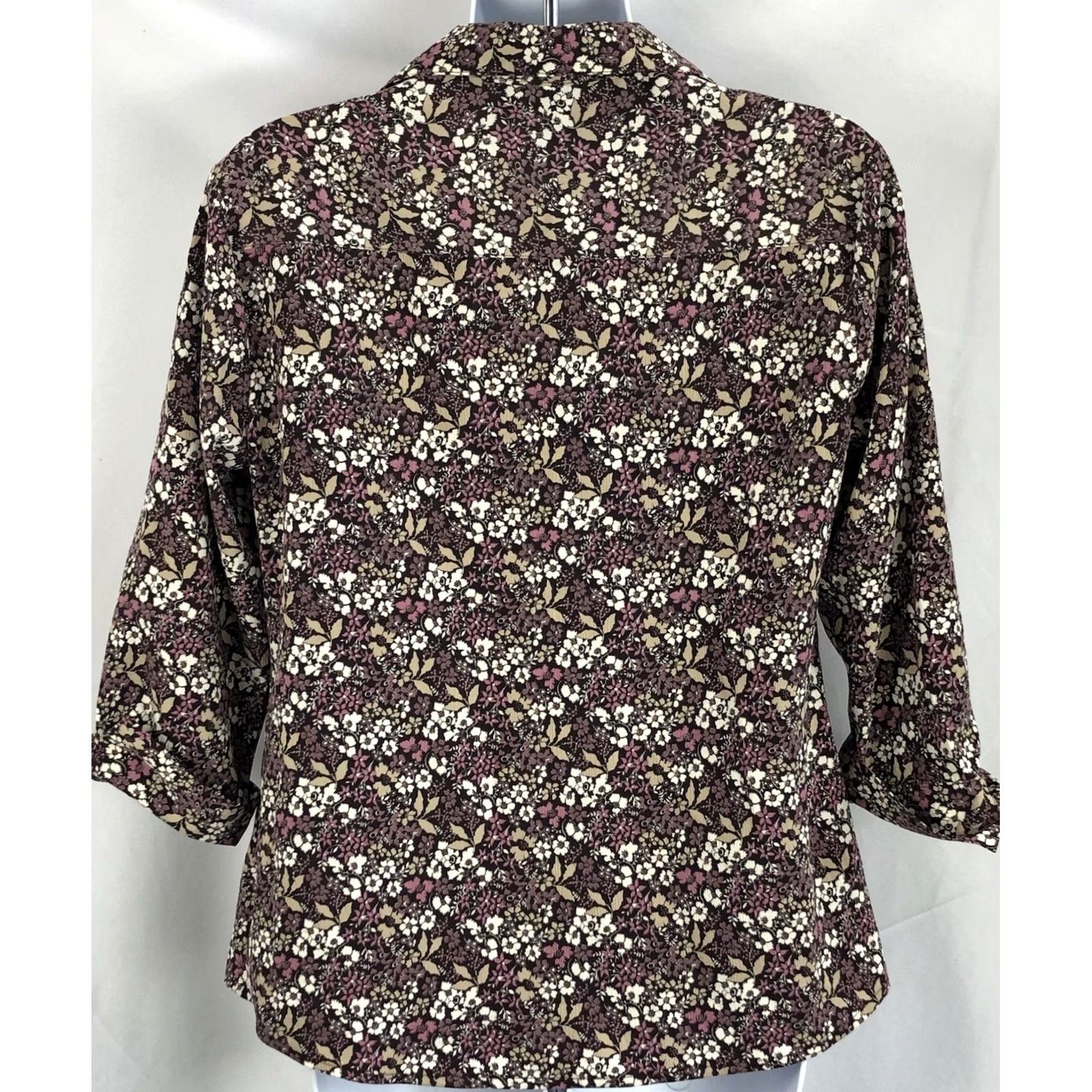 Vintage Covington Blouse S purple brown Floral 3/4 Sleeve Button Collared Boho CottageCore Womens Size S / US 4 / IT 40 - 3 Thumbnail
