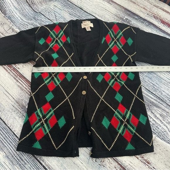 Other Vintage Christopher & Banks Black Cardigan with Red and Gree Size M / US 6-8 / IT 42-44 - 7 Thumbnail