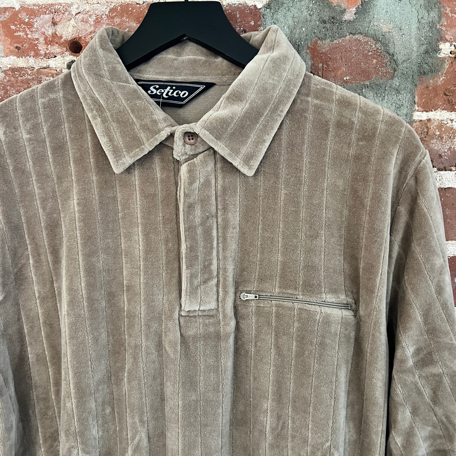 Vintage VTG Velour Setico Kangaroo Pocket Brown Shirt XL 23x38 NWT Size US XL / EU 56 / 4 - 1 Thumbnail
