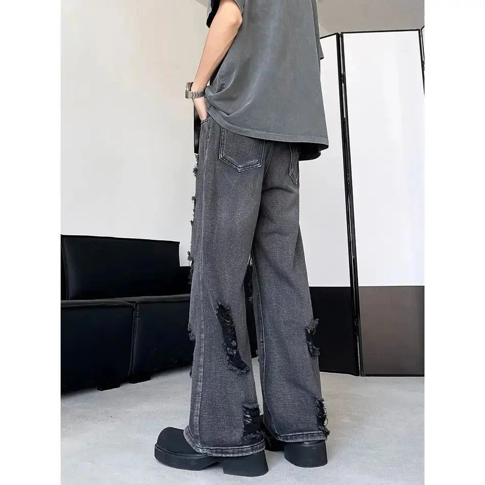 Japanese Brand Retro straight leg wide leg ripped jeans Size US 32 / EU 48 - 3 Thumbnail