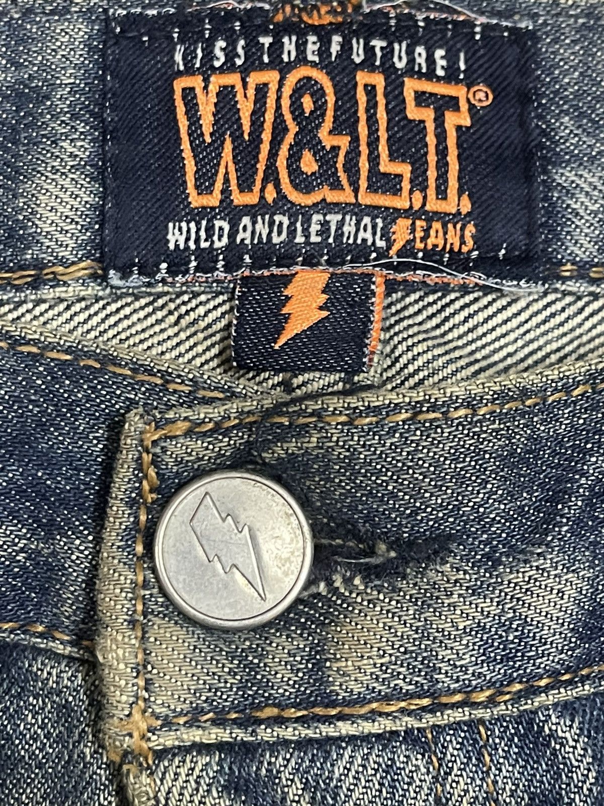 W&LT Vintage W&LT Kiss The Future Mud Wash Distress Bootcut Jeans Size US 32 / EU 48 - 9 Thumbnail