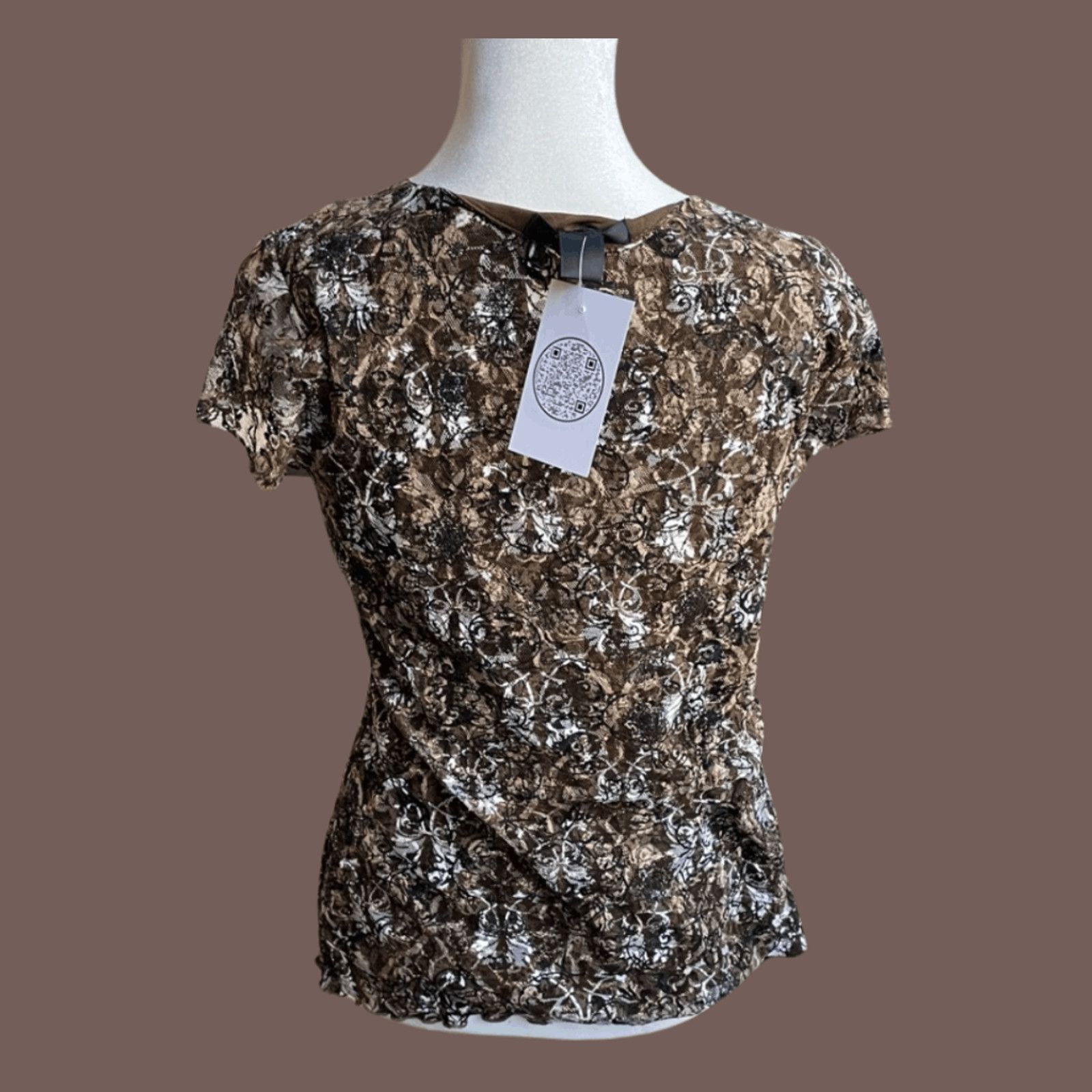 Vintage VTG Mesh Peplum Top |Style & Co Abstract Earthtone Y2K Femme Size S / US 4 / IT 40 - 3 Thumbnail
