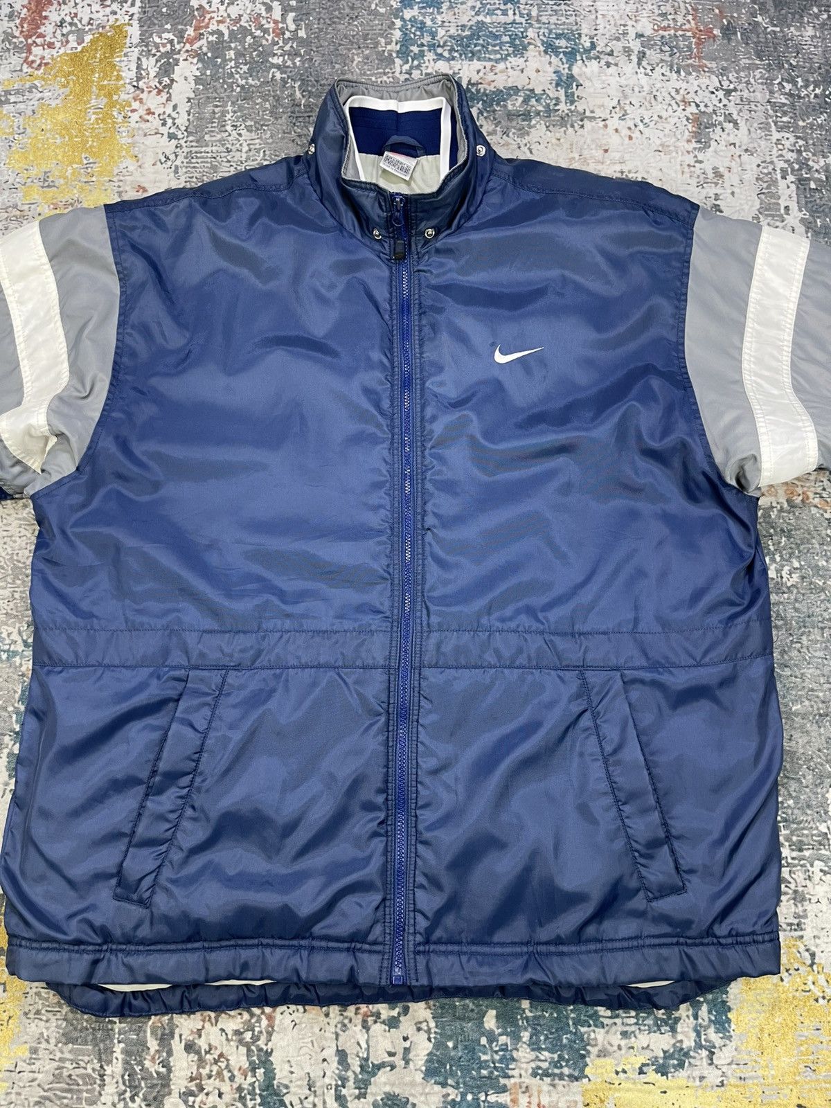 Nike Vtg 90s Nike Navy Big Logo Spell Out Parka Jacket Size US L / EU 52-54 / 3 - 6 Thumbnail