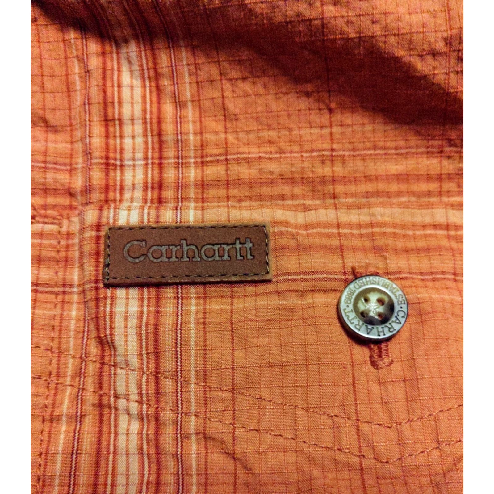 Carhartt Carhartt Shirt Mens LT Orange Plaid Cotton Relaxed Short Sleeve Button-Up Shirt Size US L / EU 52-54 / 3 - 3 Thumbnail