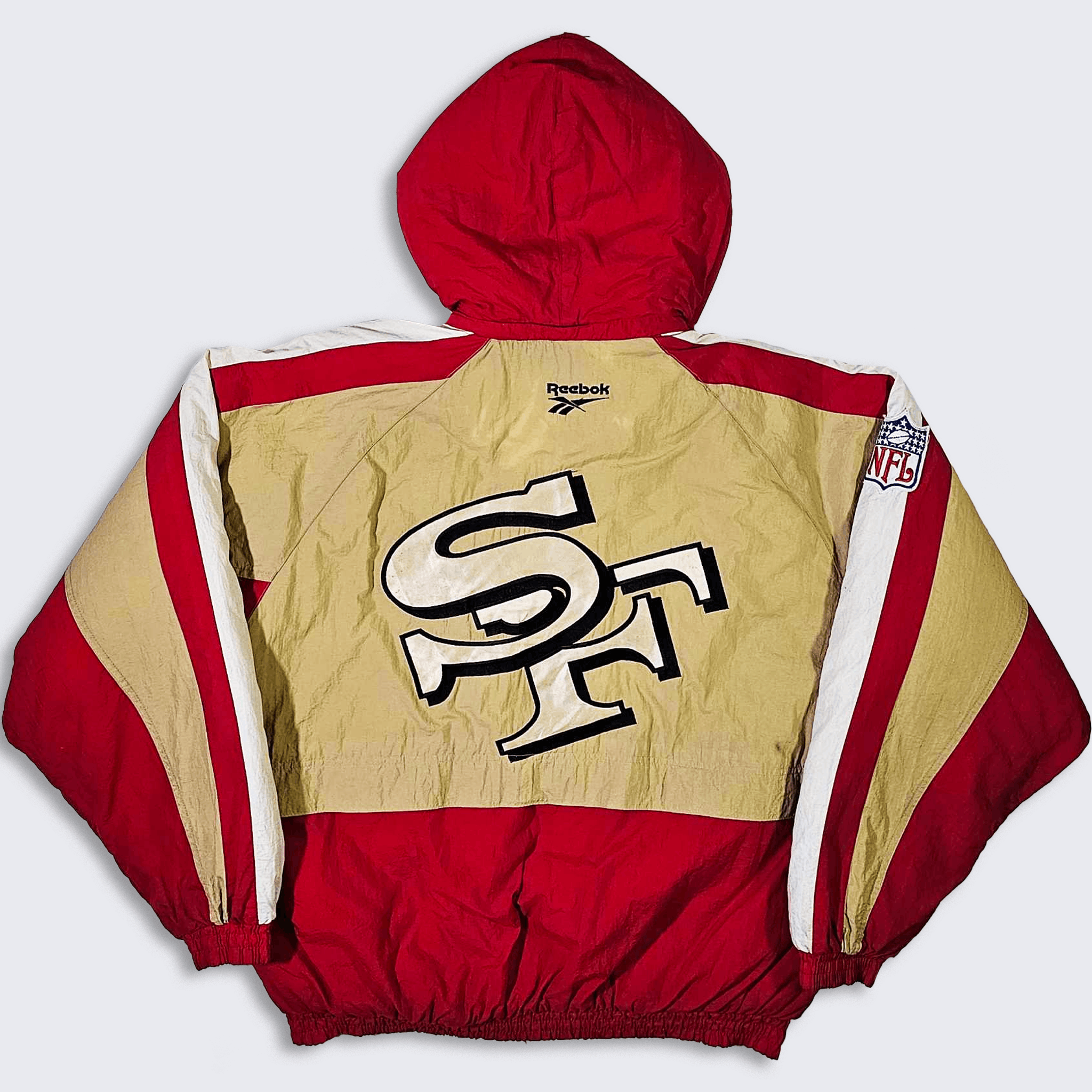 image of Nfl x Reebok San Francisco 49Ers Vintage 90's Reebok Puffer Jacket in Red Gold White, Men's (Size X