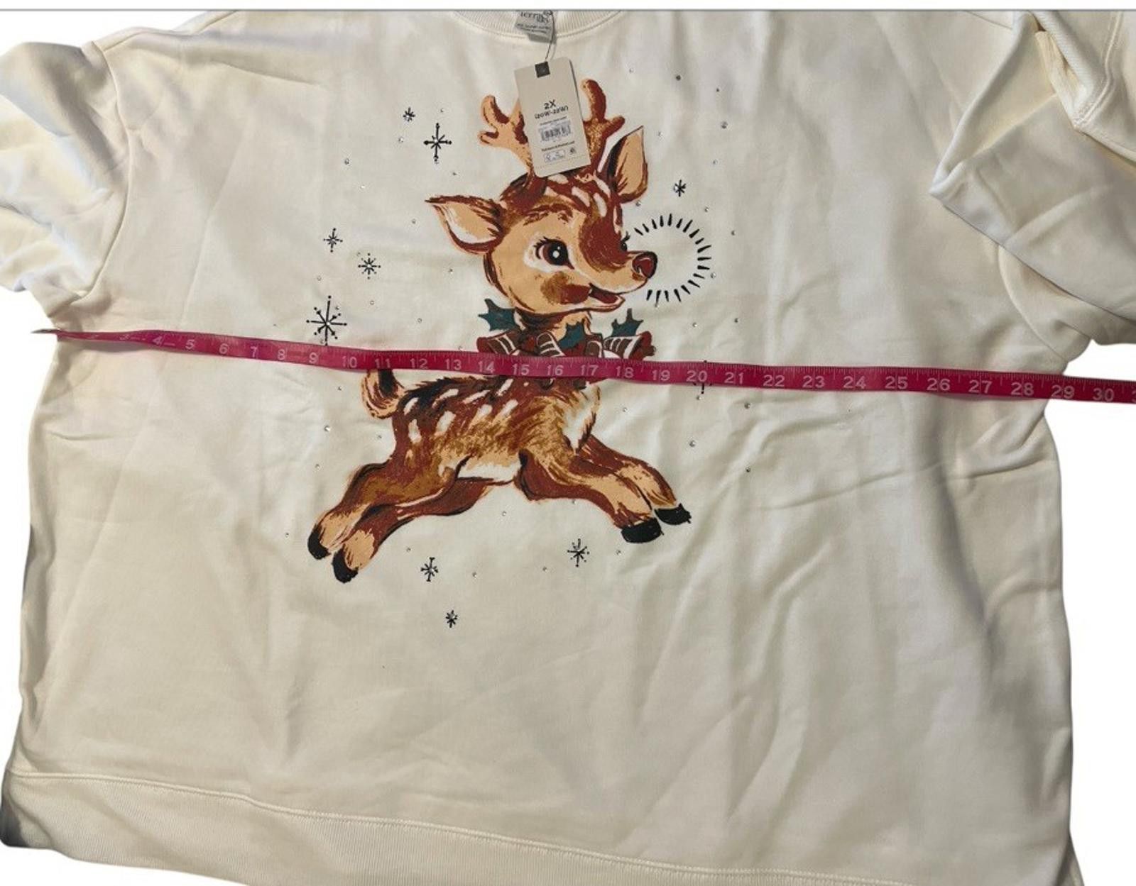 Designer Terra & Sky Bedazzled Rudolf Reindeer Sweatshirt 2X Size XXL / US 16-18 / IT 52-54 - 3 Thumbnail