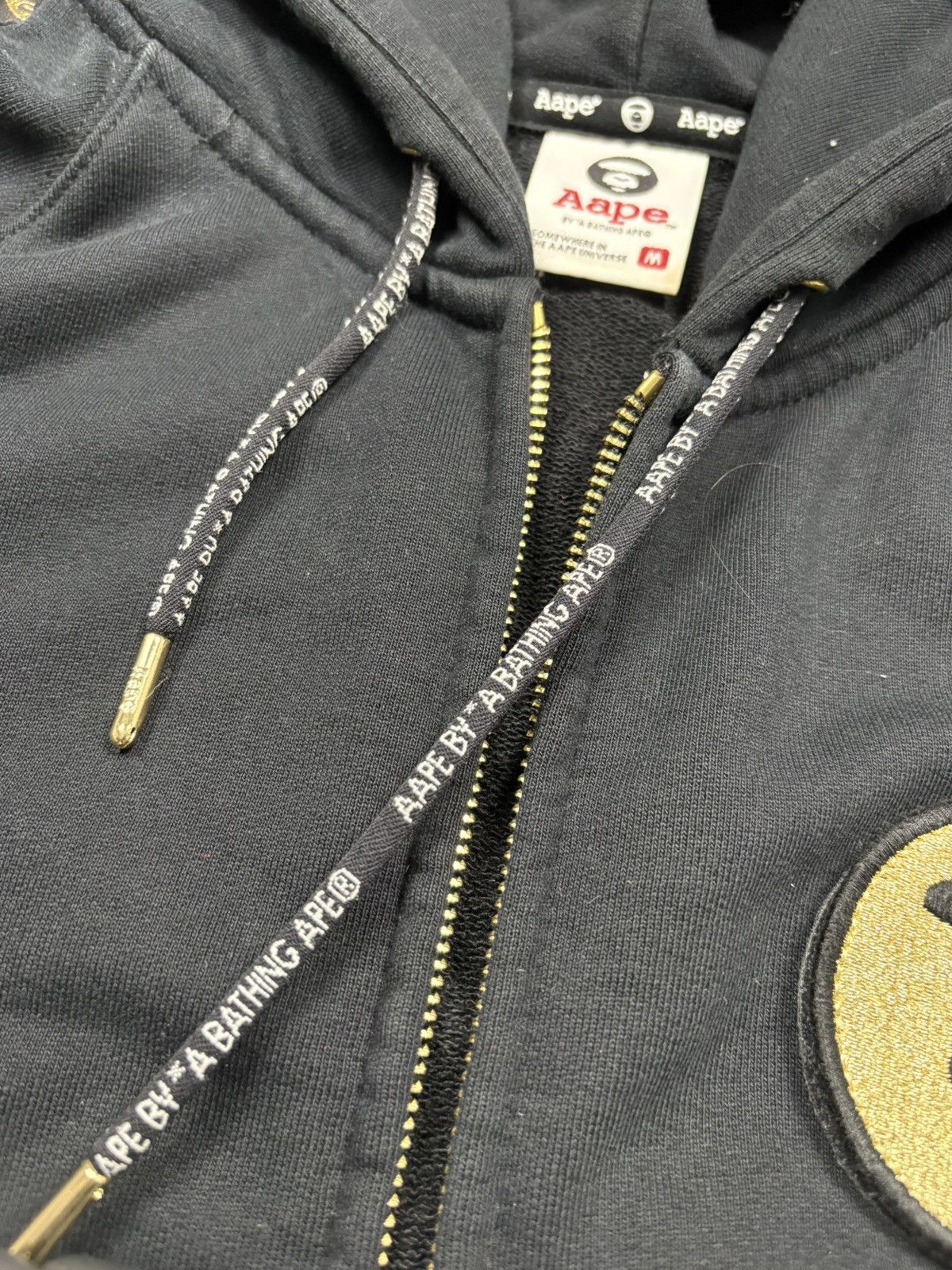 Aape AAPE By A Bathing Ape Black Zip Hoodie Gold Logo Tape Y2K M Size US M / EU 48-50 / 2 - 11 Thumbnail