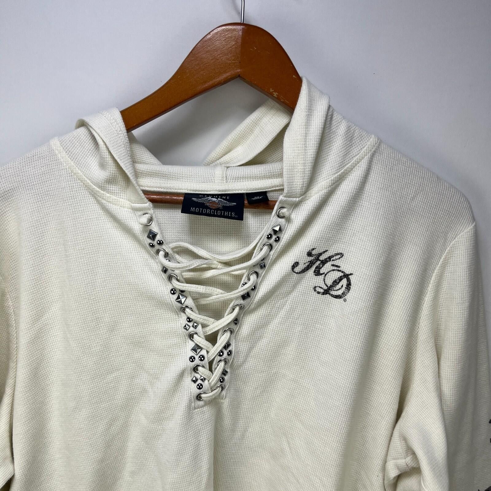 Harley Davidson Vintage Harley Davidson Rhinestone Skull Thermal Hoodie 2W Size XXL / US 16-18 / IT 52-54 - 7 Thumbnail