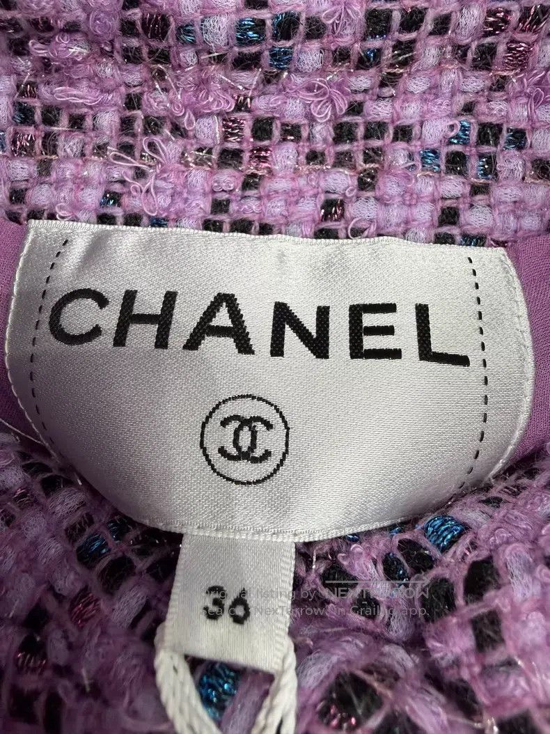 Chanel Chanel Purple checkered wool stand-up collar coat Size XS / US 0-2 / IT 36-38 - 4 Thumbnail