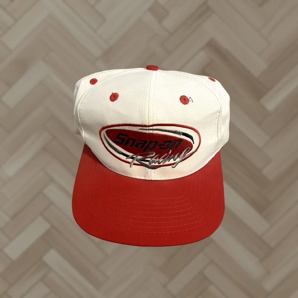 Vintage VINTAGE SNAP-ON Leather Strapback Hat Cap OSFM White Red Racing Cap Men Adjustable Hat Size ONE SIZE - 1 Thumbnail