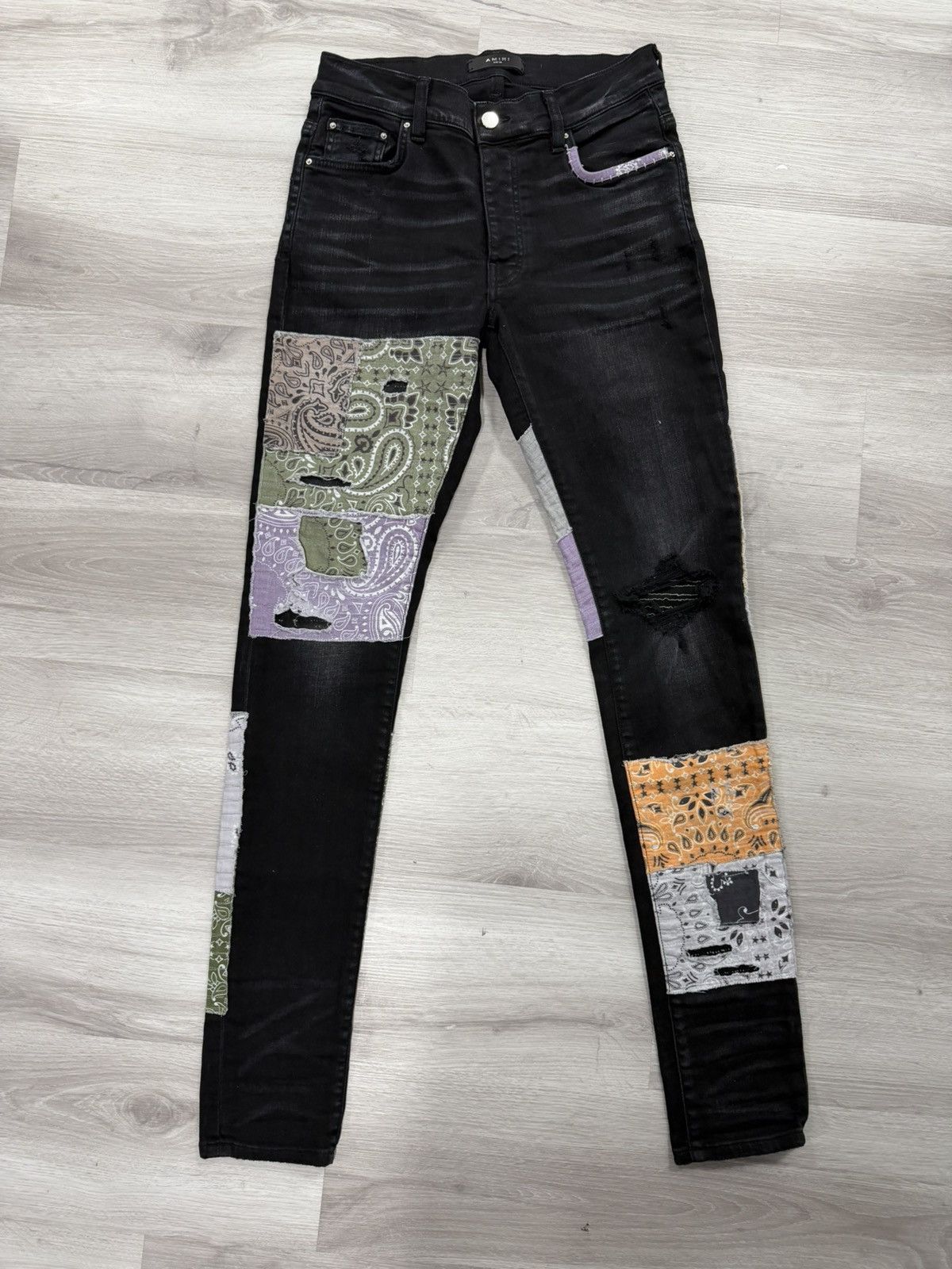 Amiri Amiri Bandana Art Patch Jeans – Black Size US 30 / EU 46 - 1 Thumbnail