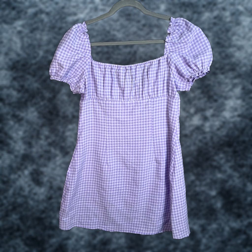 H&M VINTAGE H&M Devided Womens Purple Gingham Puff Sleeve Mini Dress W/ Button Front M Size M / US 6-8 / IT 42-44 - 1 Thumbnail