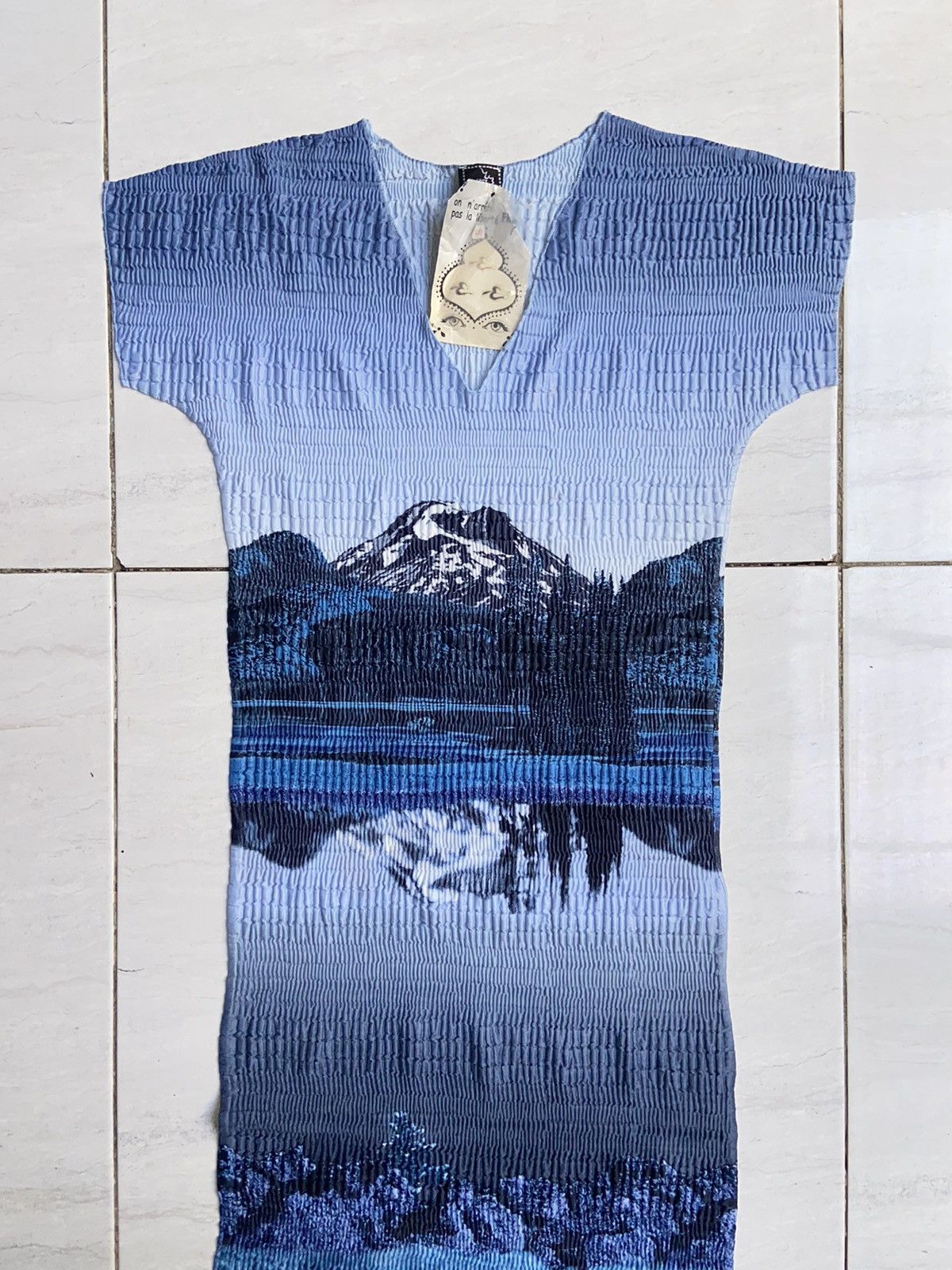 Designer FREE Made In France Patterned Pleats Blue Dress Size S / US 4 / IT 40 - 2 Thumbnail