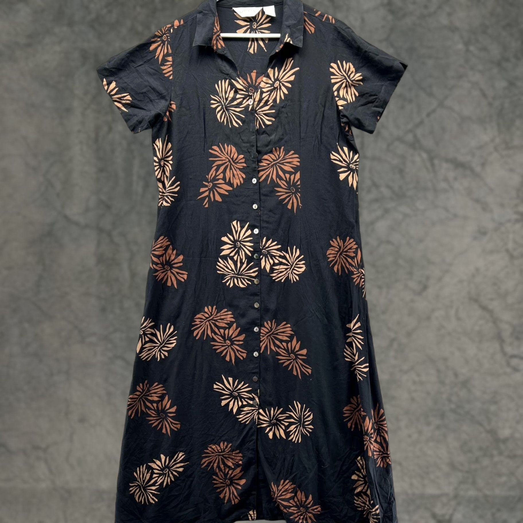 Orvis VINTAGE Orvis Shirt Dress Womens L Black Brown Floral Rayon Button Front Midi Size L / US 10 / IT 46 - 1 Thumbnail