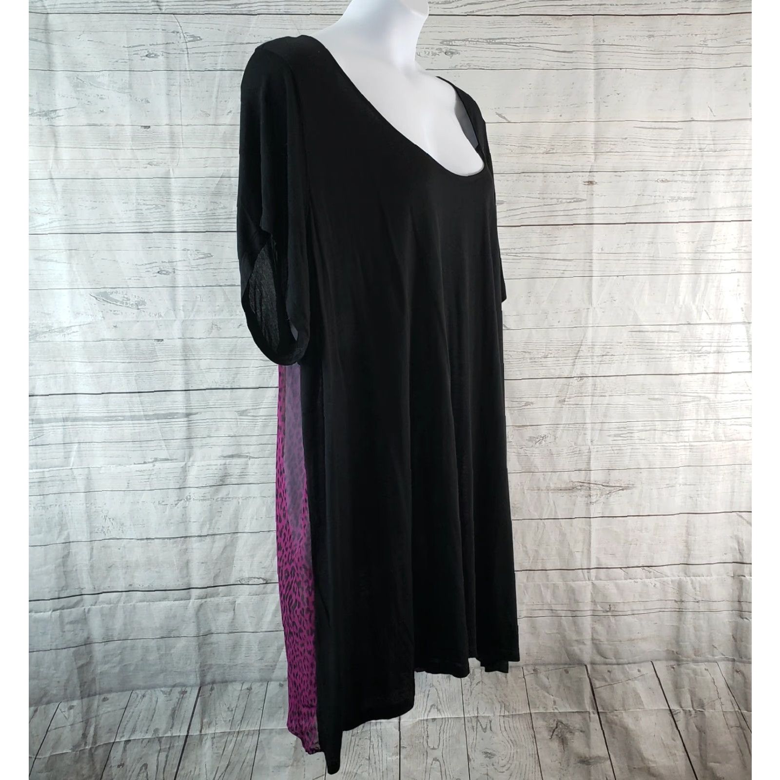 Torrid Torrid Blouse Shirt Womens 5X Plus Black Purple Animal Print Short Sleeve Sheer Scoop Neck Pullover Casual Fashion Womens Size XXL / US 16-18 / IT 52-54 - 3 Thumbnail