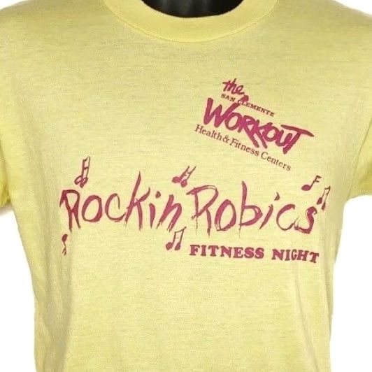 Vintage VINTAGE Rockin Robics Fitness Night T Shirt Mens Large 80s Made In USA Yellow Cotton Blend Graphic Tee Size US L / EU 52-54 / 3 - 2 Thumbnail