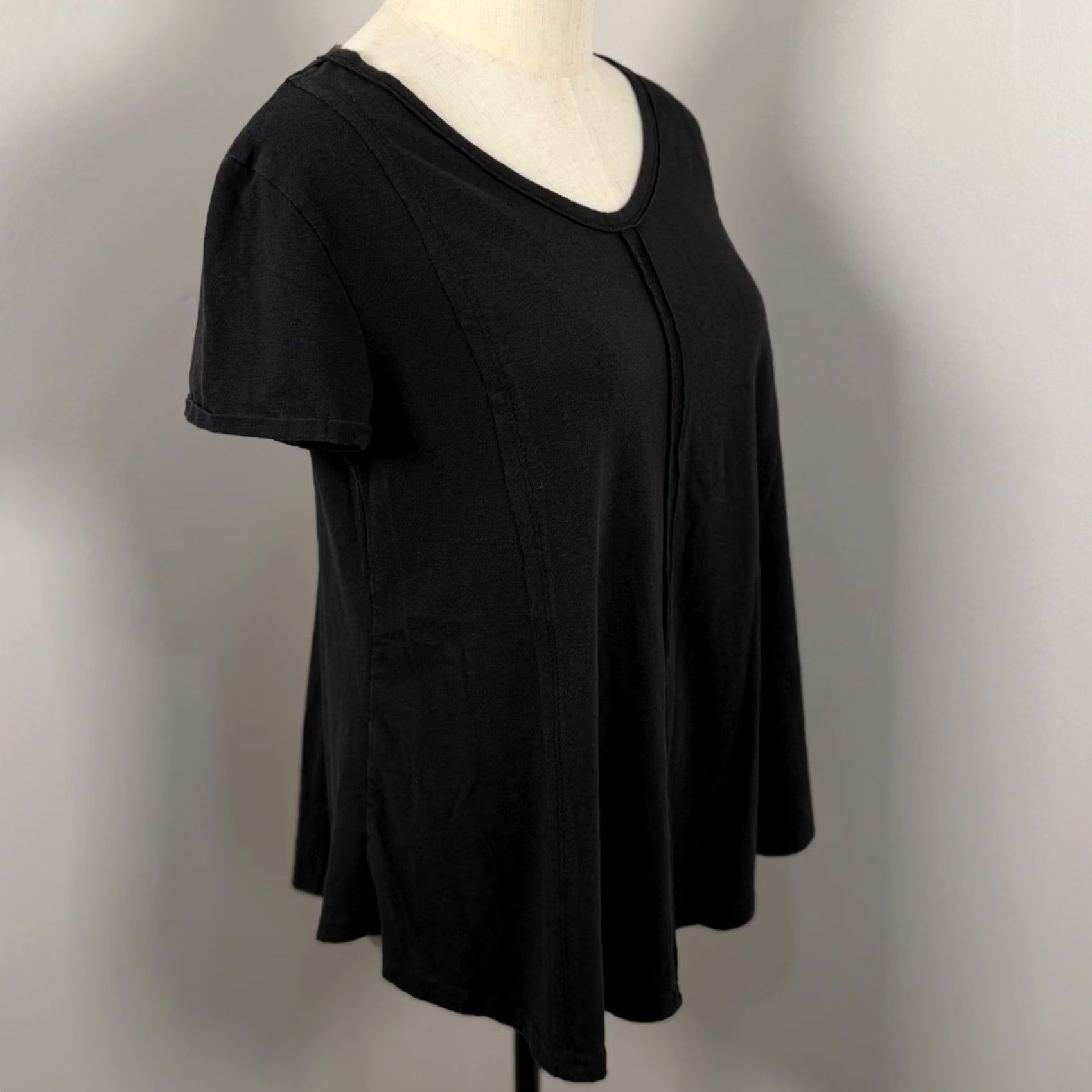 Vintage Womens Black S/T Cotton Blend V-Neck Exposed Seams T-Shirt Grunge Goth Loungewear Basic Size S / US 4 / IT 40 - 3 Thumbnail