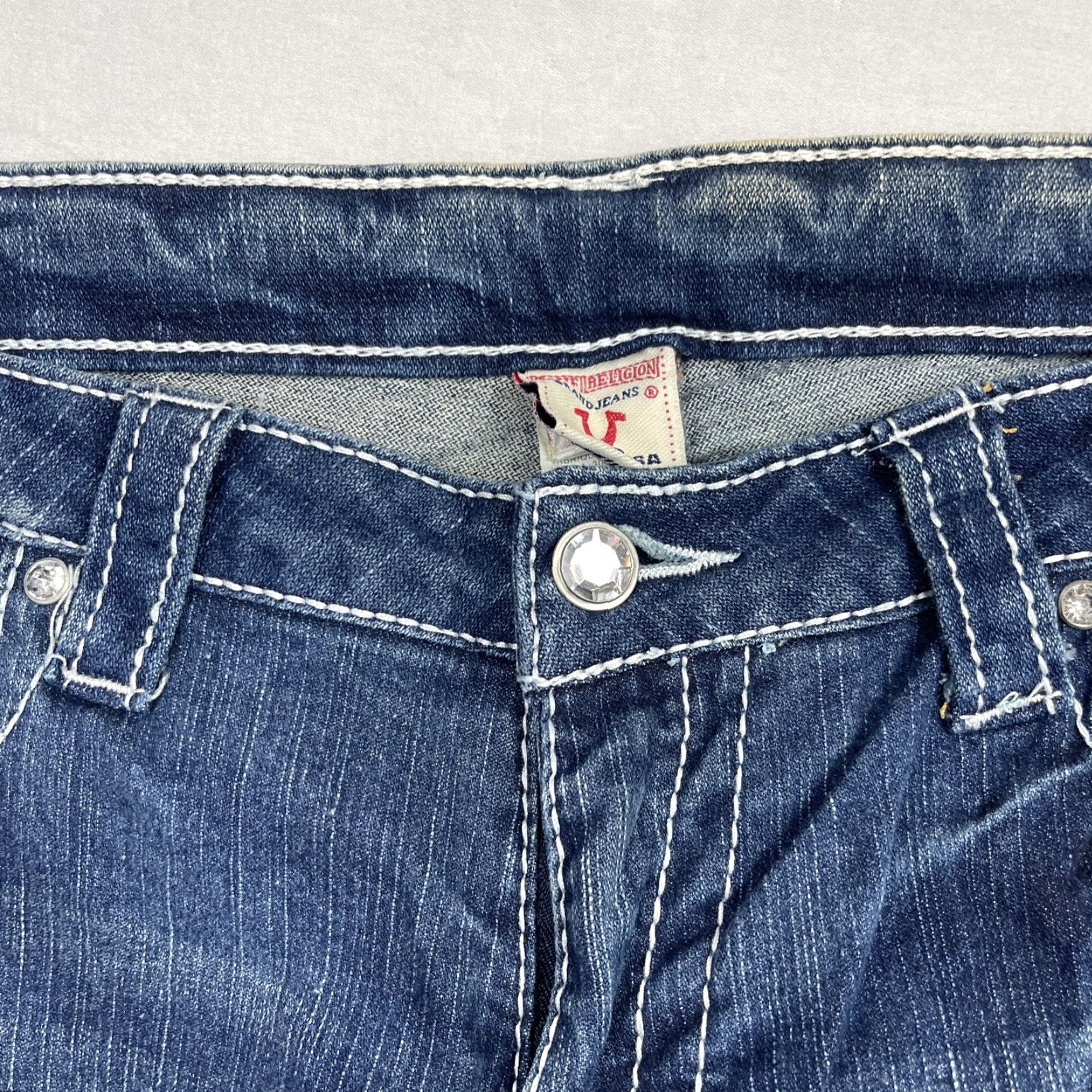 True Religion VINTAGE True Religion Jeans 31X33 Billy Boot Cut Womens Blue 5-Pocket Denim Cotton Stone Swarovski Crystals Logo Embroidered USA Size 24" / US 00 / IT 34 - 4 Thumbnail