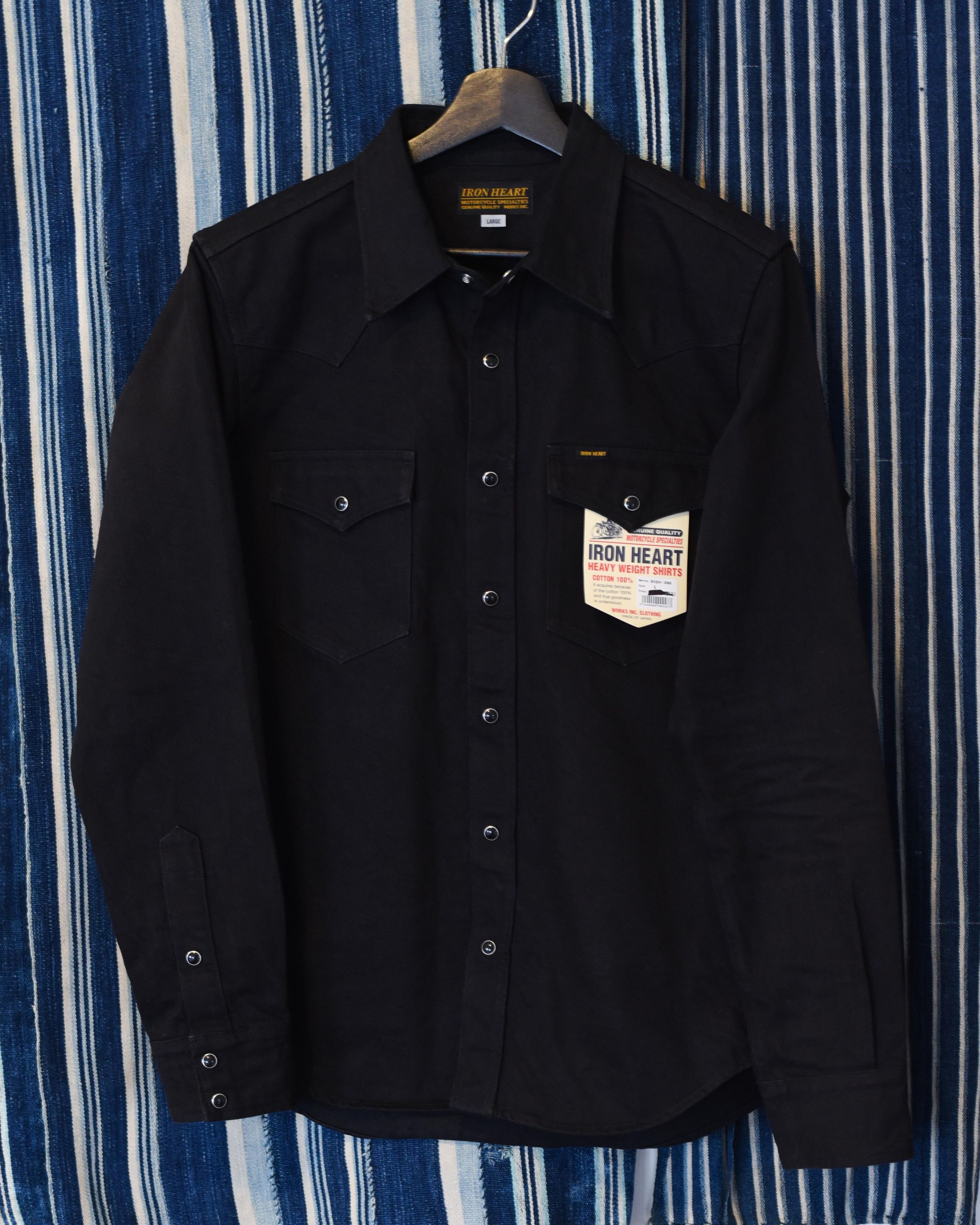 Iron Heart IHSH-396-BLK Black Denim Western Shirt Large