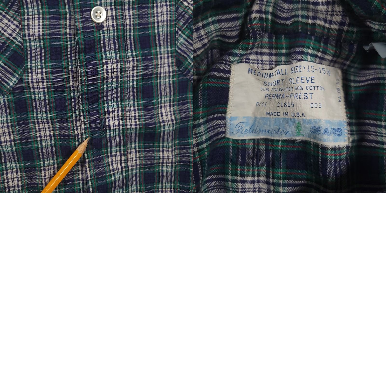 Sears VINTAGE Sears Perma Prest Mens MT Shirt Blue Plaid 70s Button-Up Big & Tall, Fieldmaster, Wool? No (adjusted) Size US M / EU 48-50 / 2 - 8 Thumbnail