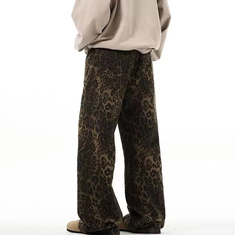 Japanese Brand 🐆 Y2K Grunge Baggy Jeans - Dark Brown Leopard Print Pant 🍂 Size US 31 - 3 Thumbnail