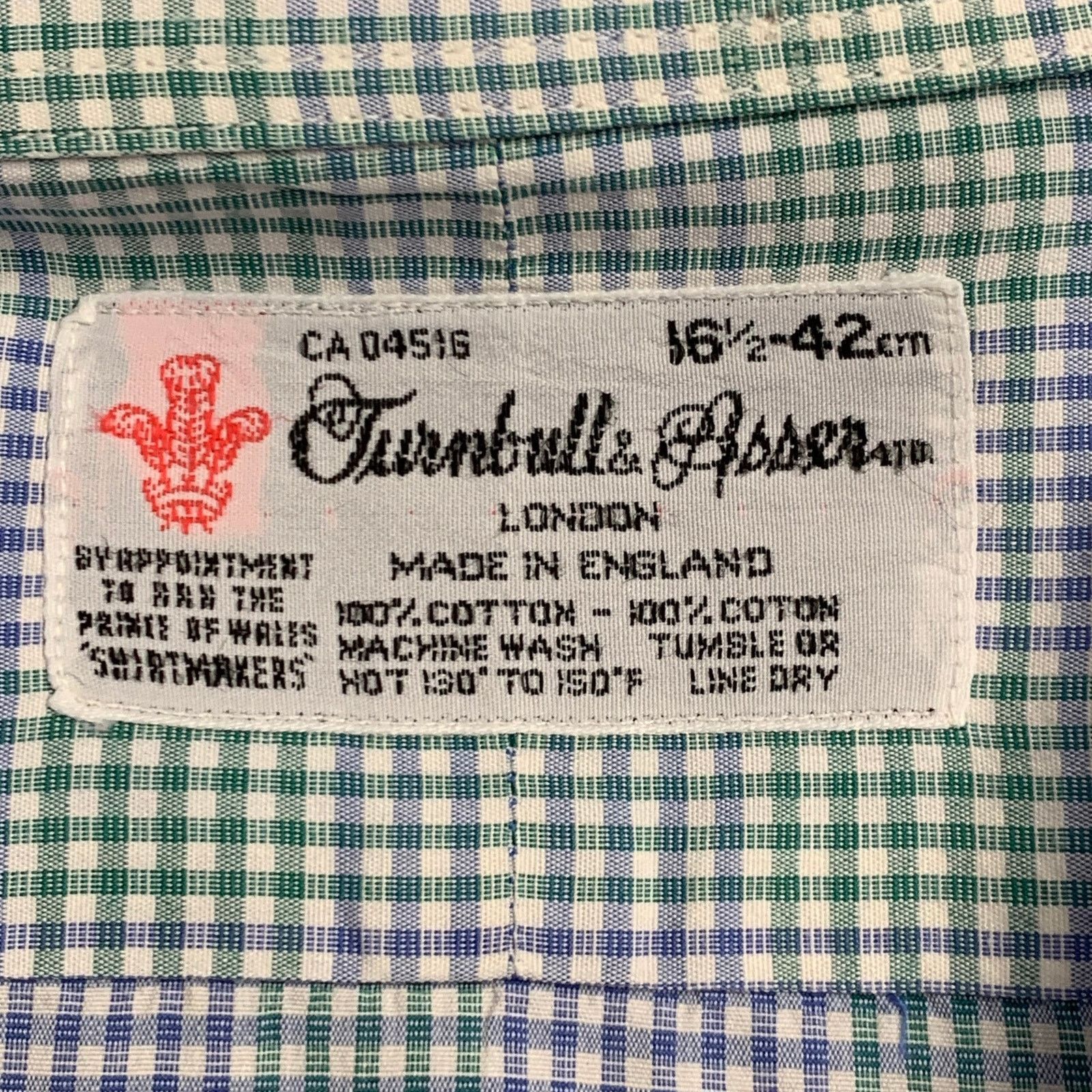 Turnbull & Asser Size L Green Blue Gingham Cotton Long Sleeve Shirt Size US L / EU 52-54 / 3 - 5 Thumbnail