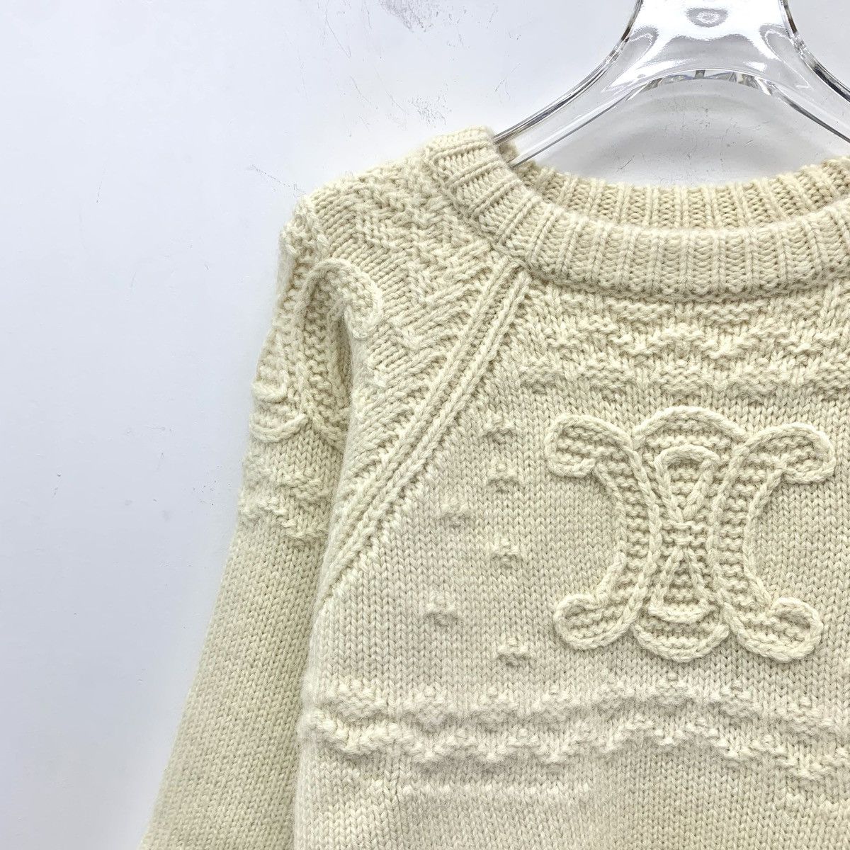 Celine Celine Beige Triomphe Wool Long Sleeve Knit Sweater K26WX Size XS / US 0-2 / IT 36-38 - 3 Thumbnail