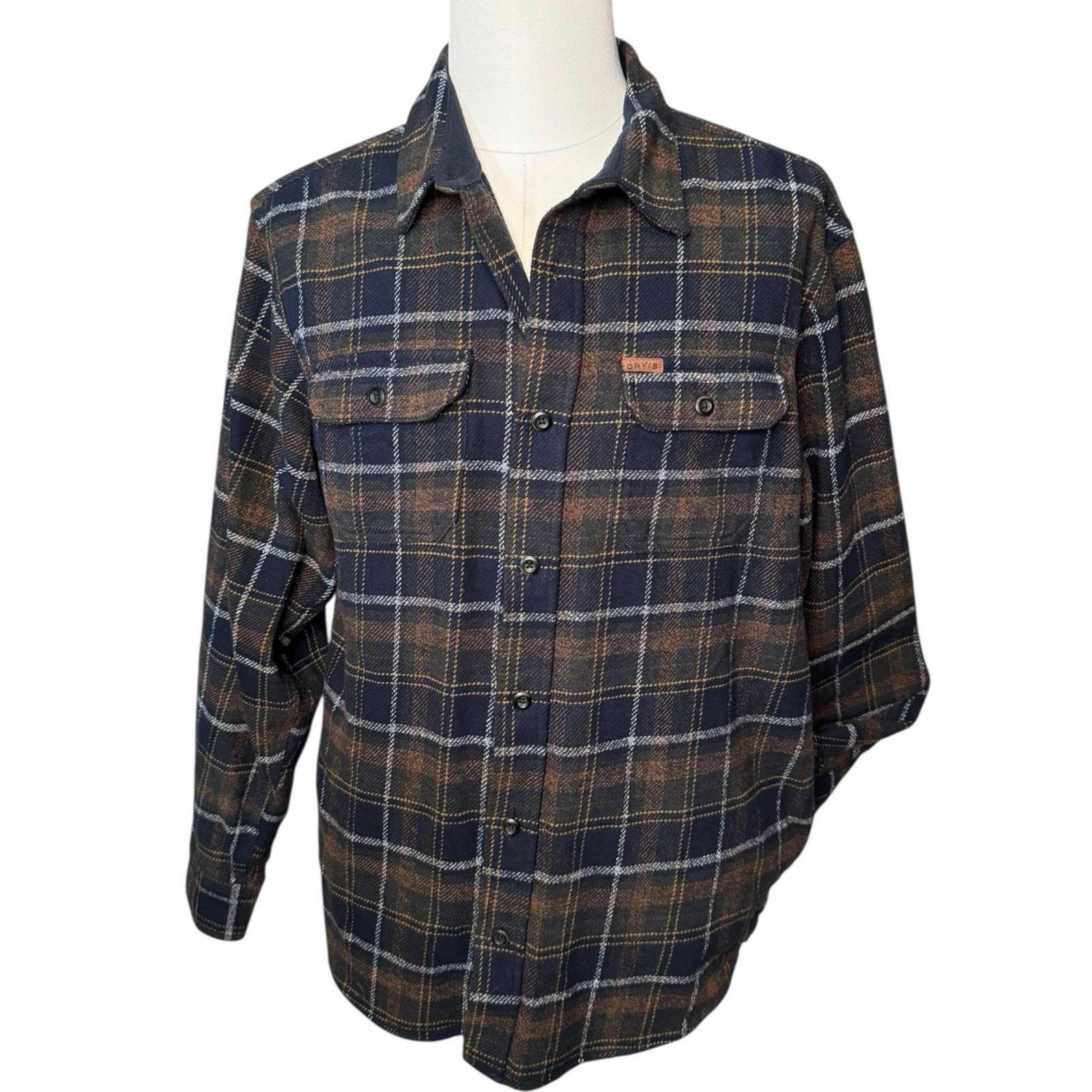 Orvis Orvis Thick Flannel Shirt Jacket Shacket Blue Brown Size US XL / EU 56 / 4 - 1 Thumbnail
