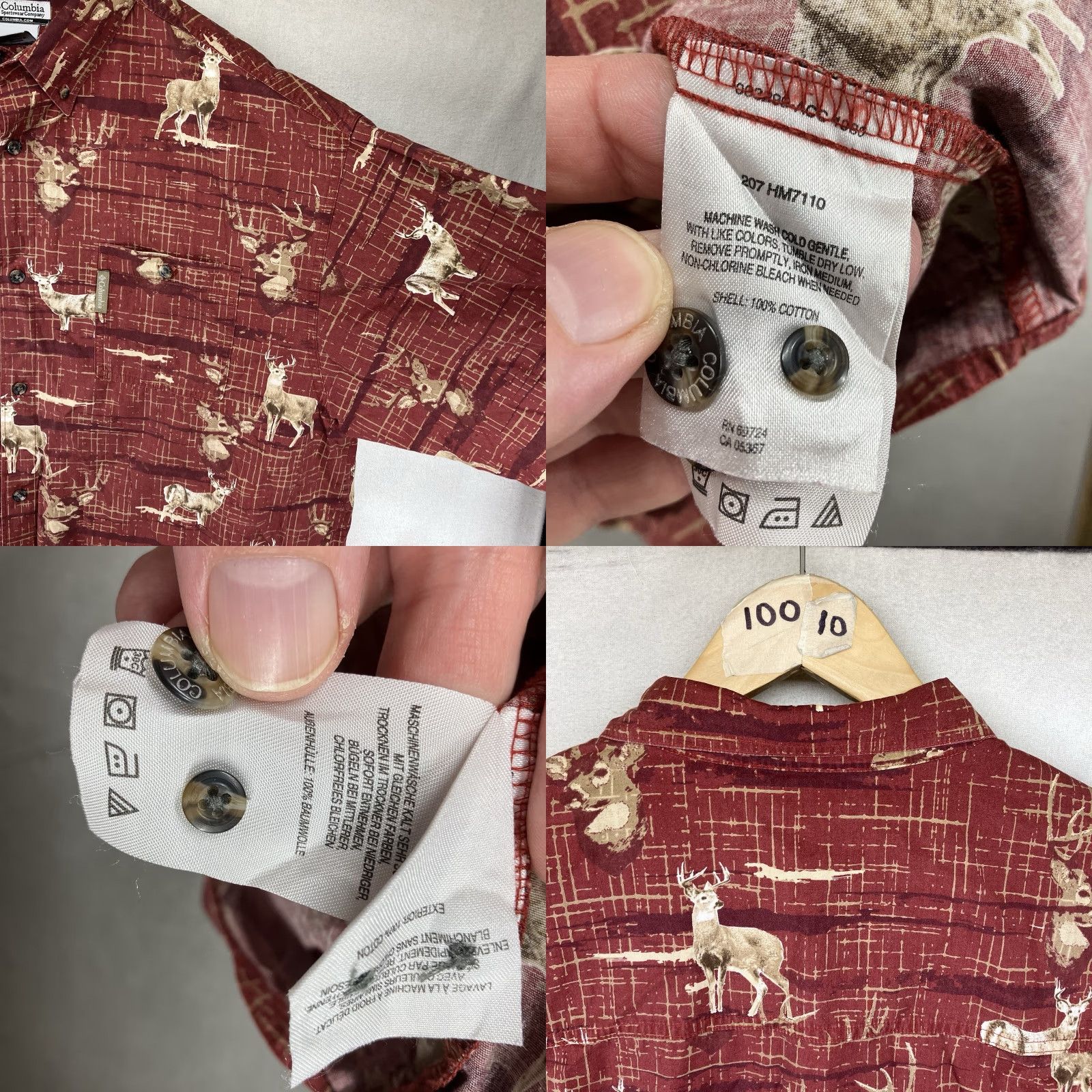 Gloverall VINTAGE Columbia River Lodge Men Button-Up Shirt XL Red All Cotton Buck Deer Print 90s Nature Outdoor Long Sleeve Pocket Casual Mens Size US XL / EU 56 / 4 - 9 Thumbnail