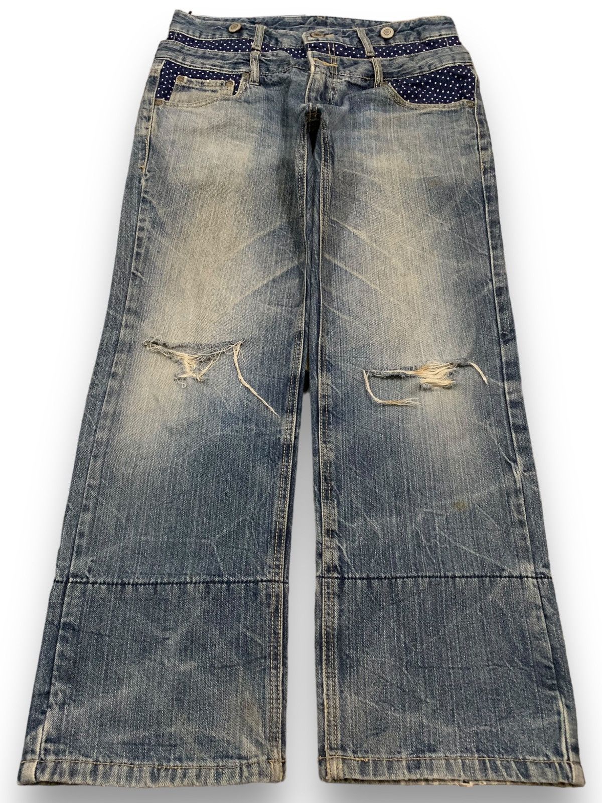 14th Addiction Vintage Japanese Brand Double Waist Mud Wash Distress Jeans Size US 32 / EU 48 - 1 Thumbnail