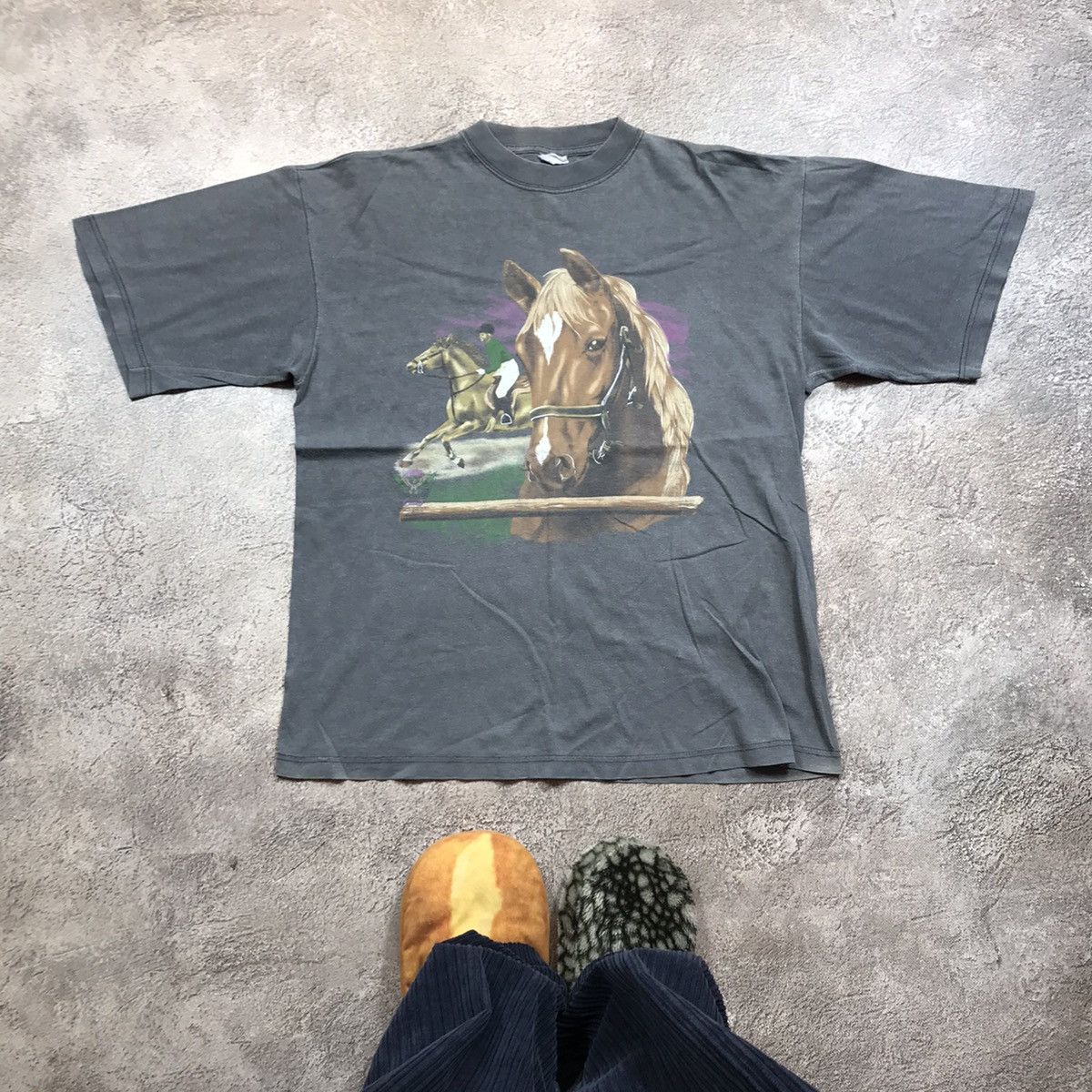Vintage Vintage 90s Sun Faded Graphic Tee Horse Print Skater Slim XL Size US XL / EU 56 / 4 - 1 Thumbnail