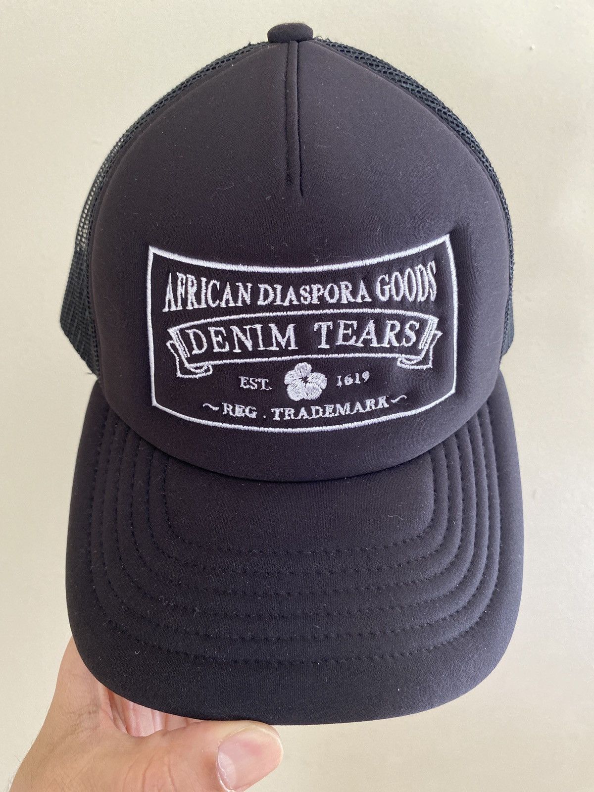 image of Denim Tears Trucker Cap Hat Mesh in Black, Men's