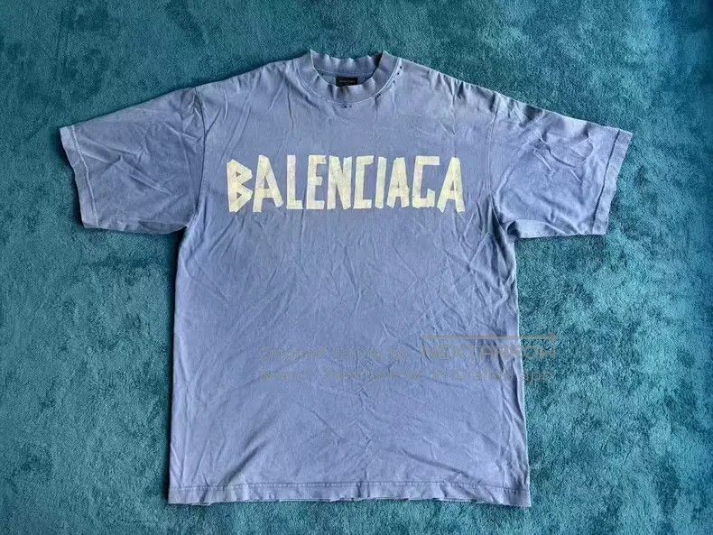 Balenciaga Balenciaga Tape Printed Short Sleeve T-Shirt in Blue Size US M / EU 48-50 / 2 - 1 Thumbnail