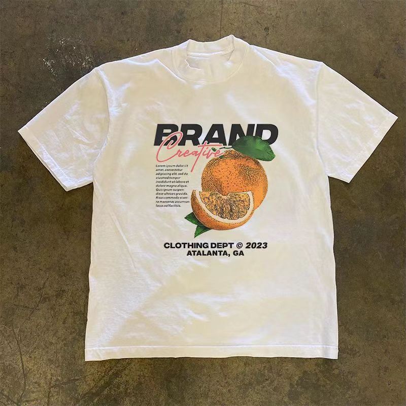 Japanese Brand White casual orange pattern all-match cotton tee Size US L / EU 52-54 / 3 - 1 Thumbnail