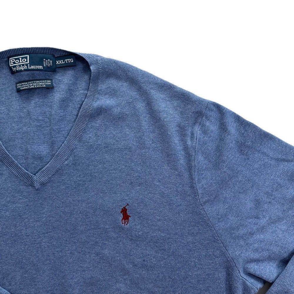 Polo Ralph Lauren Vintage Ralph Lauren Men Sweater V Neck Long Sleeve Blue XXL Size US XXL / EU 58 / 5 - 3 Thumbnail